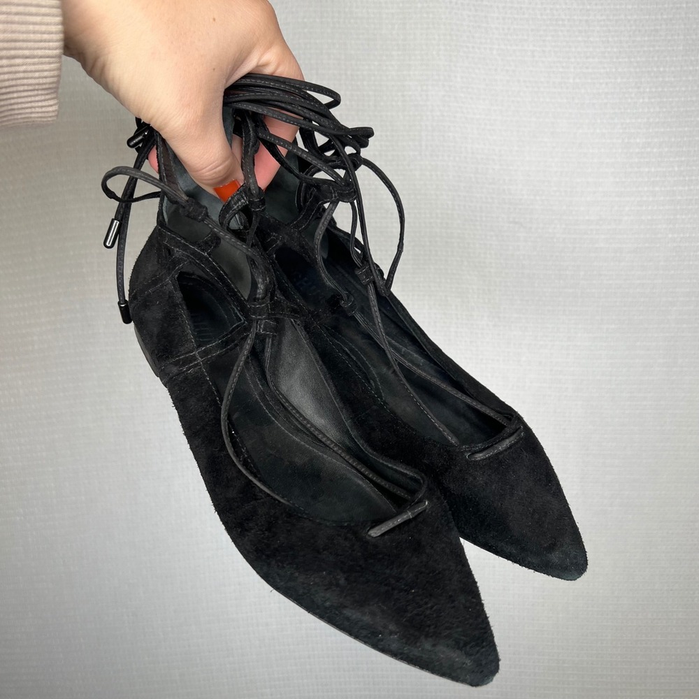 SCHUTZ Black Suede Lace-Up Flats